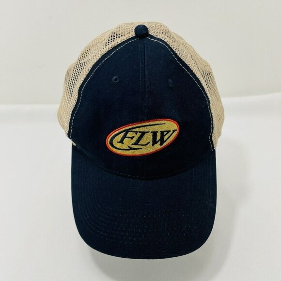 Flw Fishing Hat Cap Outdoor Baseball Adjustable Embroidery Logo Hook Mesh Black - Picture 1 of 10